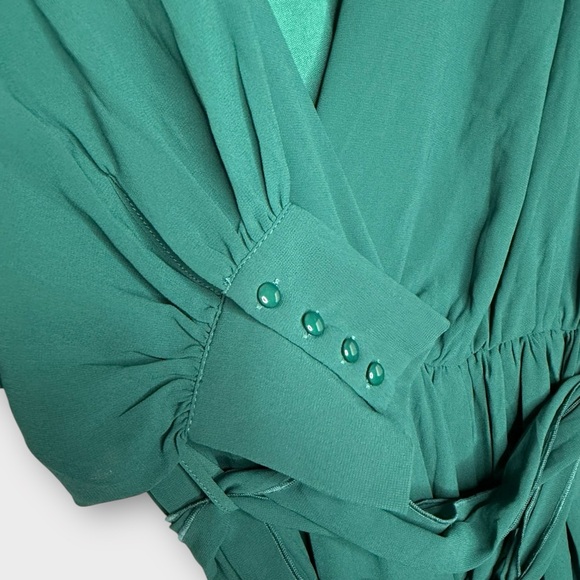 NWT Baltic Born Celine Maxi Dress Emerald Green Chiffon High Slit Long Sleeve 1X - Picture 7 of 12